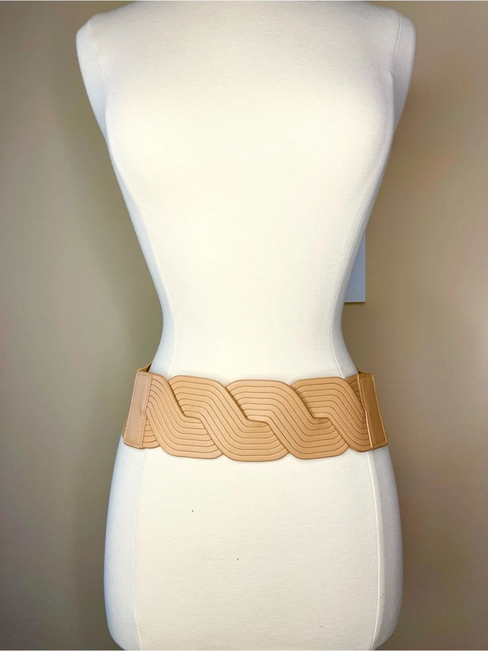 BCBGMaxAzria Tan Wave-Panel Wide Waist Belt